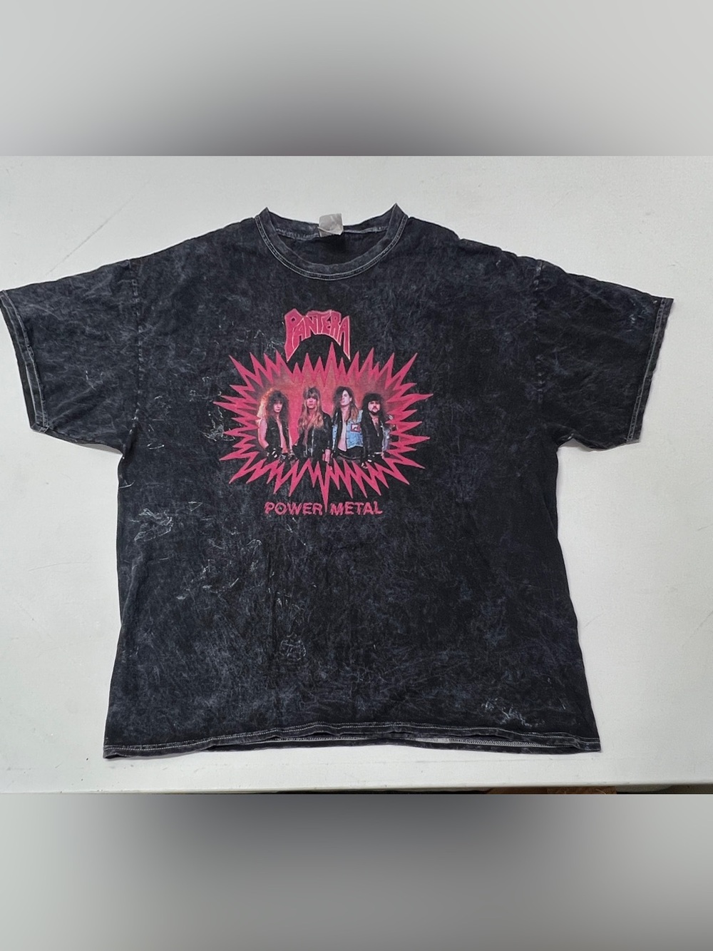 Pantera Power Metal Band Graphic Acid Wash T-Shirt Black 2XL